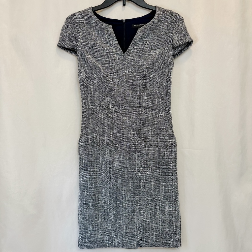 Banana Republic Navy White Textured Sheath Dress